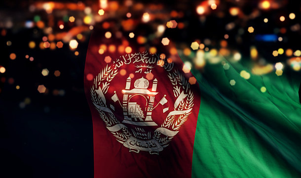 Afghanistan National Flag Light Night Bokeh Abstract Background