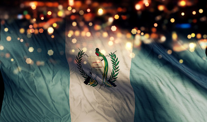 Guatemala National Flag Light Night Bokeh Abstract Background