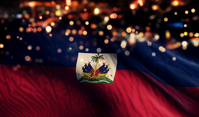 Haiti National Flag Light Night Bokeh Abstract Background - obrazy, fototapety, plakaty