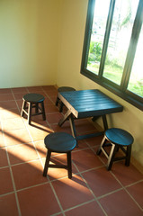 Set of circle wood chair for for 4 people