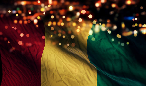 Guinea National Flag Light Night Bokeh Abstract Background