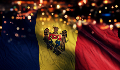 Moldova National Flag Light Night Bokeh Abstract Background