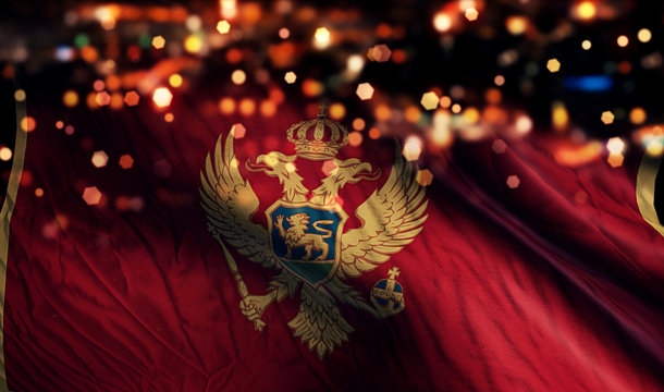 Montenegro National Flag Light Night Bokeh Abstract Background