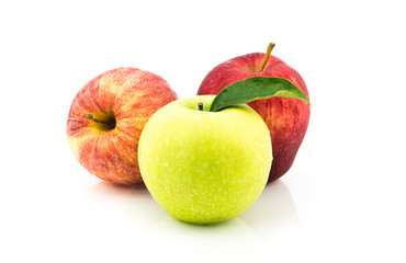 three color apples on white background