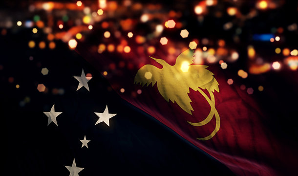 Papua New Guinea National Flag Light Night Bokeh Abstract