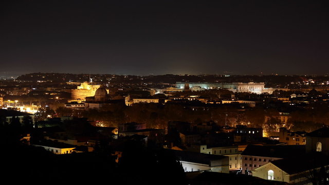 Castle of Holy Angel and the courthouse in Rome at Night, Italy