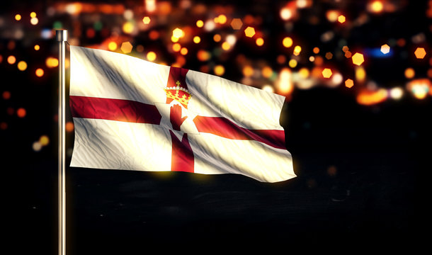 Northern Ireland National Flag City Light Night Bokeh 3D