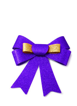Gold and purple ribbon isolated on white, clipping path.