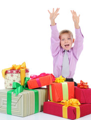 boy with a bunch of gifts