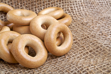 Bagels on a burlap background