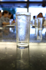 Drinking water in glass.