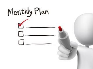 monthly plan words written by 3d man