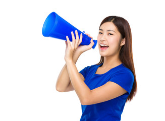 Fototapeta premium Woman yell with megaphone