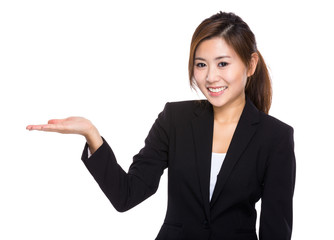 Businesswoman with open hand palm