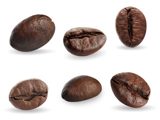 Close up coffee beans. Isolated on white background