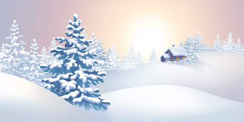 winter nature landscape panorama, holiday background