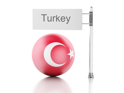 Turkey flag and signpost. 3d renderer illustration.