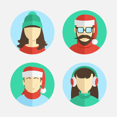 illustration of flat design. men and women in winter hats