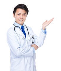 Doctor hand with blank sign for introduce something