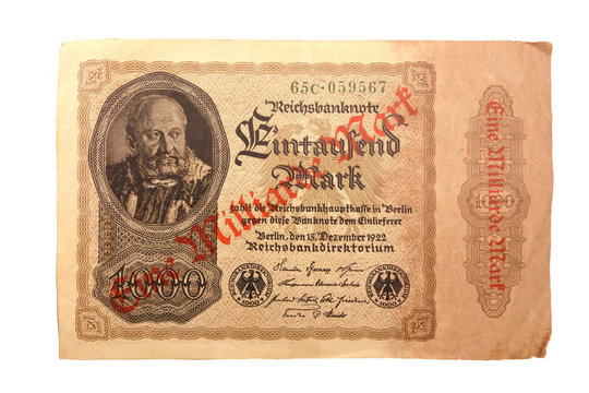 Inflationsgeld vom 15.12.1922 Eine Milliarde Mark, &uuml;berdruckt