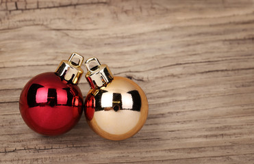 Christmas Balls Over Wooden Background.