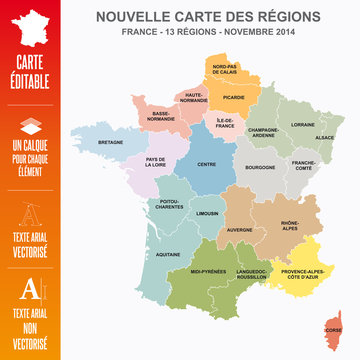 France - Nouvelle carte à 13 régions éditable