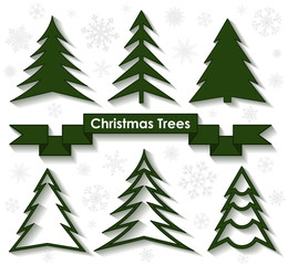 Set of Christmas trees. Flat design. Vector illustration.