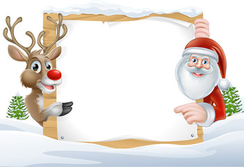 Santa and Reindeer Sign