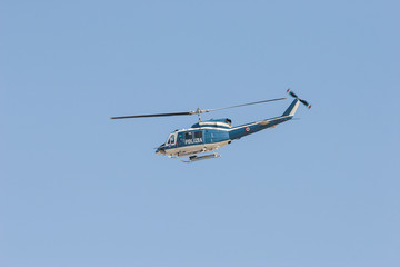 blue and white police helicopter, italy, polizia