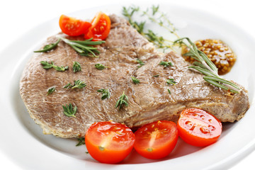 Delicious grilled meat on table, close-up