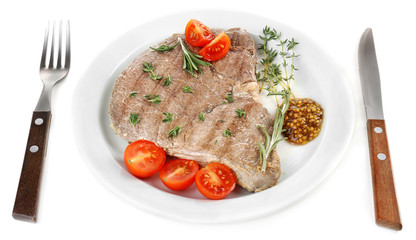 Delicious grilled meat isolated on white