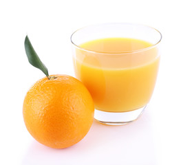 Glass of fresh orange juice isolated on white