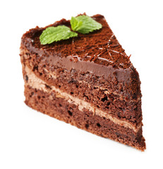 Yummy chocolate cake isolated on white