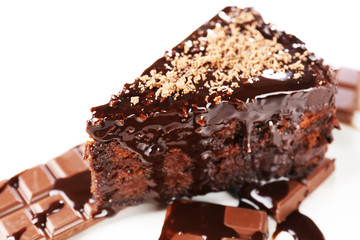 Yummy chocolate cake, close-up