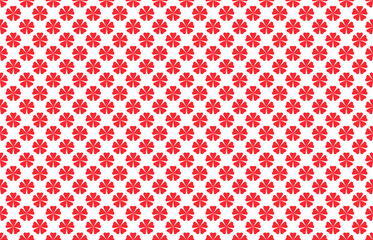 White floral patterns on a red background.
