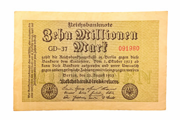 Inflationsgeld Reichsbanknote  22.08.1923 Zehn Millionen Mark