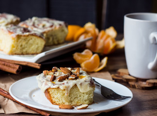 Cinnabon buns with cinnamon, nuts and cream sauce