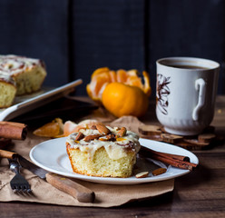 Cinnabon buns with cinnamon, nuts and cream sauce