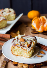 Cinnabon buns with cinnamon, nuts and cream sauce