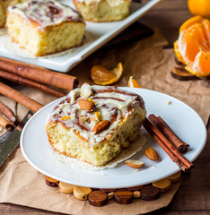 Cinnabon buns with cinnamon, nuts and cream sauce