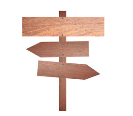 Arrow brown wooden signboard.