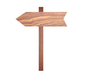 Arrow brown wooden signboard.