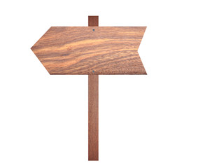 Arrow brown wooden signboard.