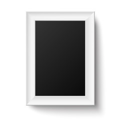 Vertical white A4 wooden frame for picture or text isolated