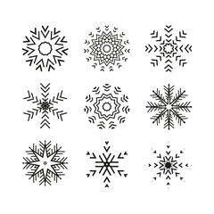 Set of 9 vector abstract snowflakes