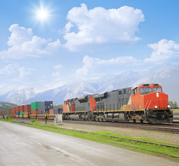 Freight train in Canadian rockies. © serjiob74