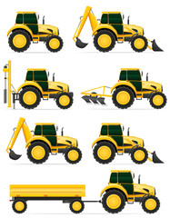 Naklejka premium set icons yellow tractors vector illustration