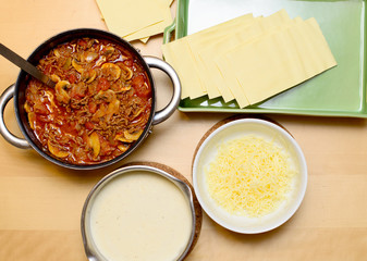 different ingredients for preparing lasagna