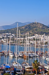 Fototapeta na wymiar Bodrum, a popular coastal town in Aegean shores of Turkey