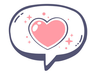 Vector illustration of bubble with icon of pink heart on white b